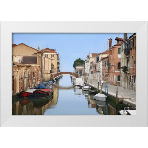 Italy, Venice Boats and homes along city canals White Modern Wood Framed Art Print by Flaherty, Dennis