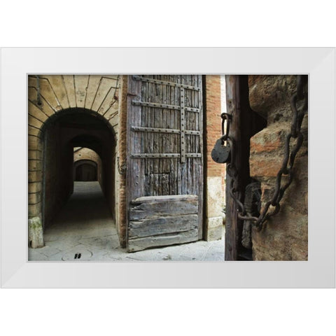 Italy, Tuscany, Fortified gate and an alley White Modern Wood Framed Art Print by Flaherty, Dennis