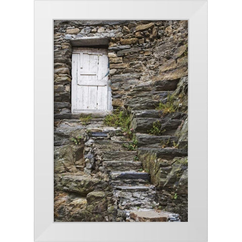 Italy, Vernazza Rock steps lead to an old door White Modern Wood Framed Art Print by Flaherty, Dennis