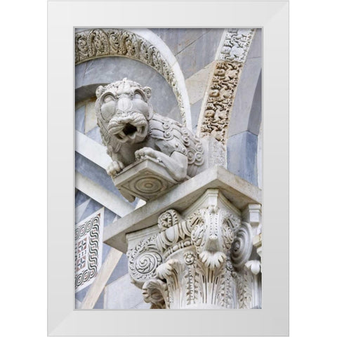 Italy, Pisa A gargoyle above door of Duomo Pisa White Modern Wood Framed Art Print by Flaherty, Dennis