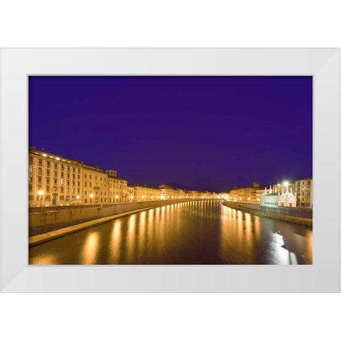 Italy, Pisa Lights reflect on the Arno River White Modern Wood Framed Art Print by Flaherty, Dennis