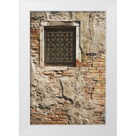 Italy, Venice Ornate metalwork window White Modern Wood Framed Art Print by Flaherty, Dennis