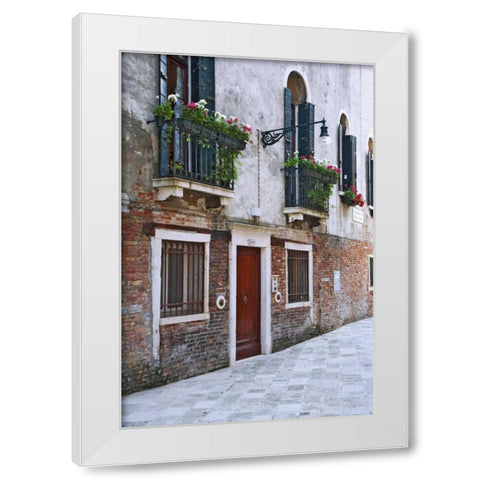 Italy, Venice A residential side street White Modern Wood Framed Art Print by Flaherty, Dennis