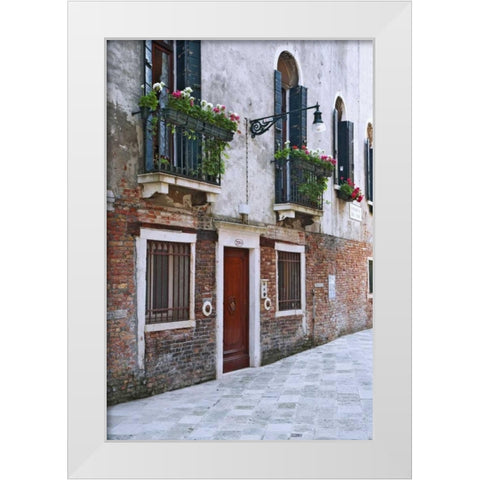 Italy, Venice A residential side street White Modern Wood Framed Art Print by Flaherty, Dennis