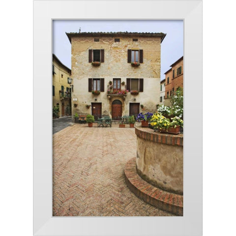 A local restaurant in a Piazza, Pienza, Italy White Modern Wood Framed Art Print by Flaherty, Dennis