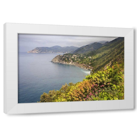 Italy, Cinque Terre Coastal shoreline lookout White Modern Wood Framed Art Print by Flaherty, Dennis