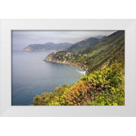 Italy, Cinque Terre Coastal shoreline lookout White Modern Wood Framed Art Print by Flaherty, Dennis
