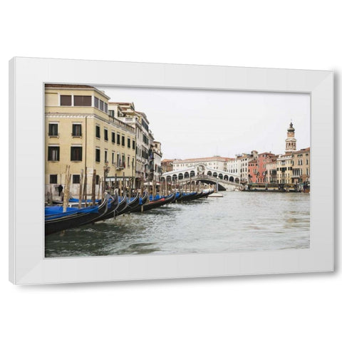 Italy, Venice Gondolas along the Grand Canal White Modern Wood Framed Art Print by Flaherty, Dennis