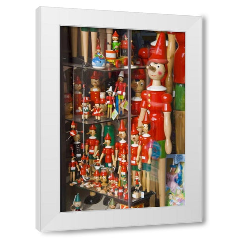 Italy, Tuscany, Collodi Pinocchio puppets White Modern Wood Framed Art Print by Lord, Fred