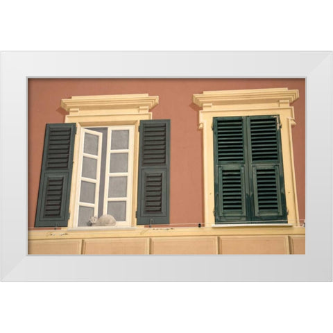 Italy, Camogli Trompe doeil style window White Modern Wood Framed Art Print by Kaveney, Wendy