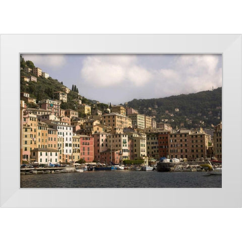Italy, Camogli Boats moored in harbor White Modern Wood Framed Art Print by Kaveney, Wendy