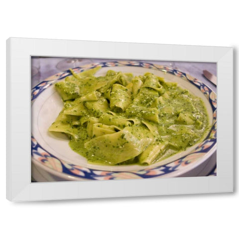 Italy, Camogli Plate of pasta with pesto sauce White Modern Wood Framed Art Print by Kaveney, Wendy