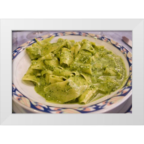 Italy, Camogli Plate of pasta with pesto sauce White Modern Wood Framed Art Print by Kaveney, Wendy