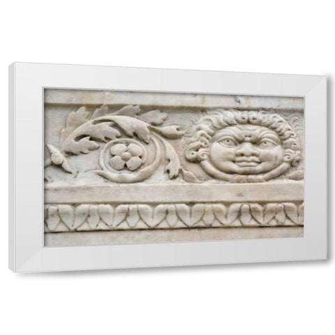 Italy, Campania, Herculaneum Details of carvings White Modern Wood Framed Art Print by Kaveney, Wendy