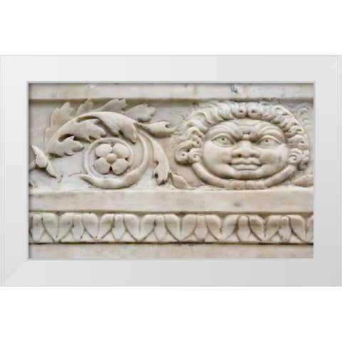 Italy, Campania, Herculaneum Details of carvings White Modern Wood Framed Art Print by Kaveney, Wendy