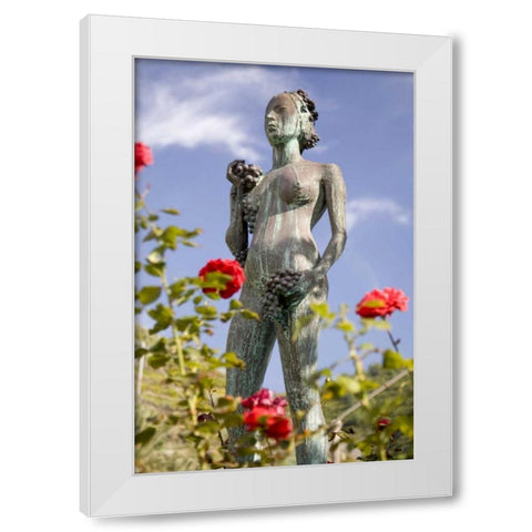 Italy, Manarola Statue of woman holding grapes White Modern Wood Framed Art Print by Kaveney, Wendy
