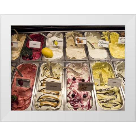 Italy, Parma Many flavors of gelato for sale White Modern Wood Framed Art Print by Kaveney, Wendy