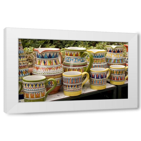 Italy, Positano Ceramic pitchers and mugs White Modern Wood Framed Art Print by Kaveney, Wendy