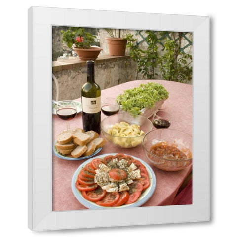 Italy, Positano Meal of antipasti and wine White Modern Wood Framed Art Print by Kaveney, Wendy