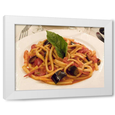 Italy, Positano Plate of pasta and eggplant White Modern Wood Framed Art Print by Kaveney, Wendy