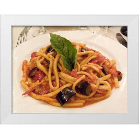 Italy, Positano Plate of pasta and eggplant White Modern Wood Framed Art Print by Kaveney, Wendy