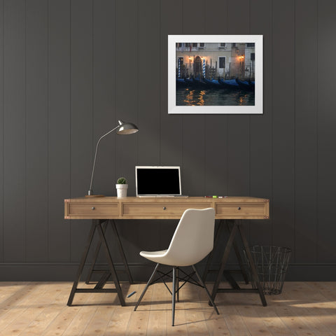 Italy, Venice Gondolas moored in early morning White Modern Wood Framed Art Print by Young, Bill