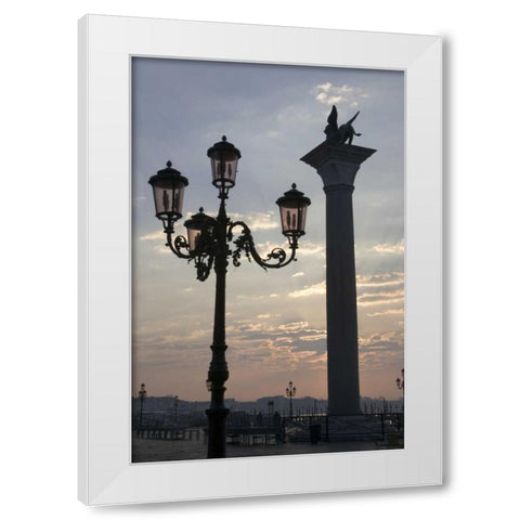 Italy, Venice Lion of St Mark atop column White Modern Wood Framed Art Print by Young, Bill