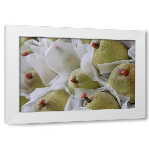 Italy, Venice Pears with red wax on stems White Modern Wood Framed Art Print by Young, Bill
