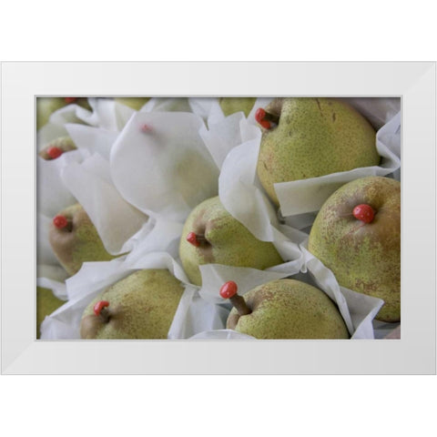 Italy, Venice Pears with red wax on stems White Modern Wood Framed Art Print by Young, Bill