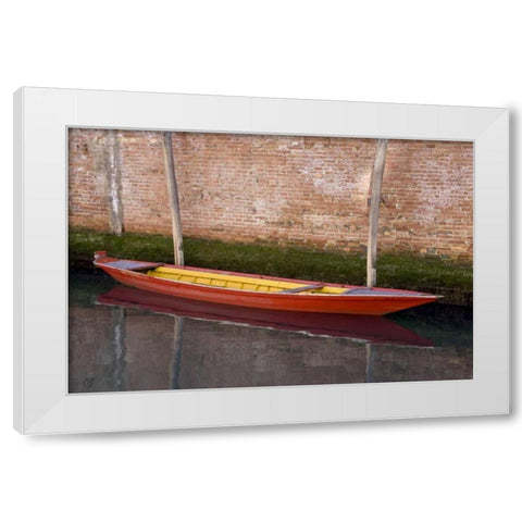 Italy, Venice Red boat reflecting in a canal White Modern Wood Framed Art Print by Young, Bill