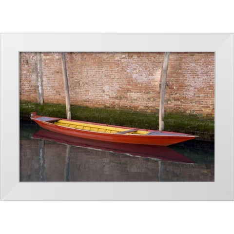 Italy, Venice Red boat reflecting in a canal White Modern Wood Framed Art Print by Young, Bill
