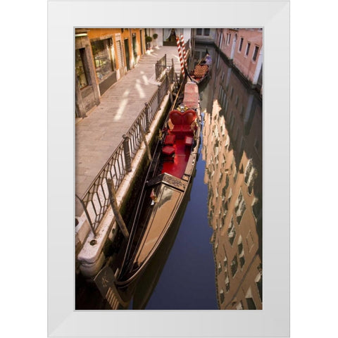 Italy, Venice Gondola parked in a canal White Modern Wood Framed Art Print by Kaveney, Wendy