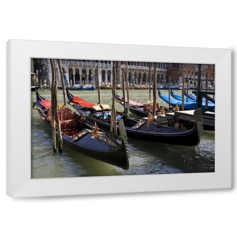 Italy, Venice Gondolas docked on the Grand Canal White Modern Wood Framed Art Print by Kaveney, Wendy