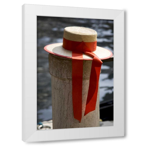 Italy, Venice Colorful gondoliers hat on piling White Modern Wood Framed Art Print by Kaveney, Wendy