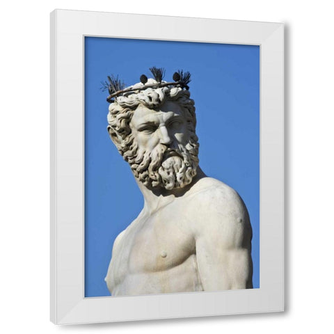 Italy, Florence Statue of Roman god Neptune White Modern Wood Framed Art Print by Flaherty, Dennis