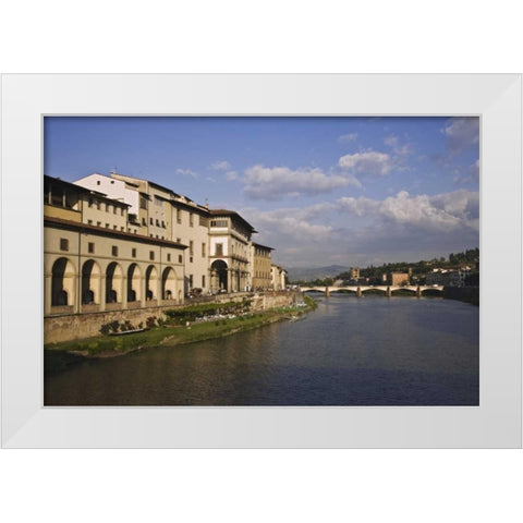 Italy, Tuscany, Florence Bridge over Arno River White Modern Wood Framed Art Print by Flaherty, Dennis