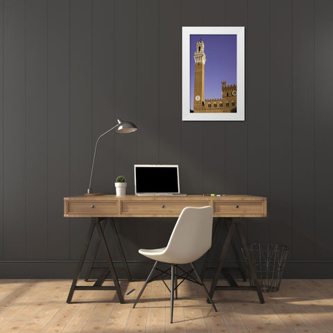 Italy Torre del Mangia in the Piazza del Campo White Modern Wood Framed Art Print by Kaveney, Wendy