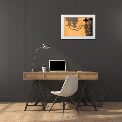 Italy, Venice Lamp and shadows on a yellow wall White Modern Wood Framed Art Print by Kaveney, Wendy
