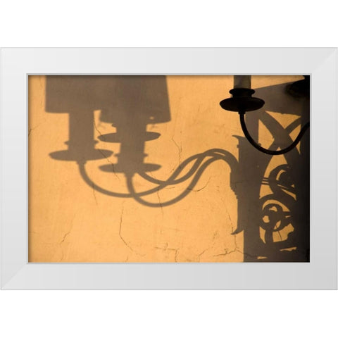 Italy, Venice Lamp and shadows on a yellow wall White Modern Wood Framed Art Print by Kaveney, Wendy