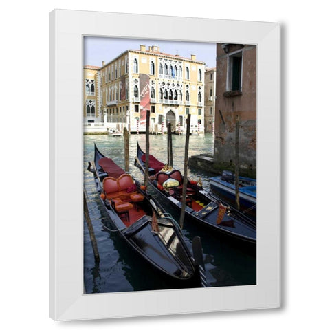 Italy, Venice Two parked gondolas in Grand Canal White Modern Wood Framed Art Print by Kaveney, Wendy