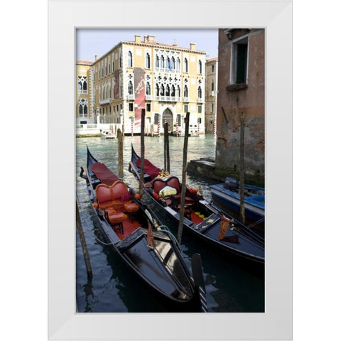Italy, Venice Two parked gondolas in Grand Canal White Modern Wood Framed Art Print by Kaveney, Wendy