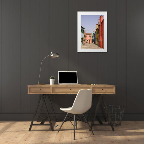 Italy, Venice, Burano A typical street scene White Modern Wood Framed Art Print by Kaveney, Wendy
