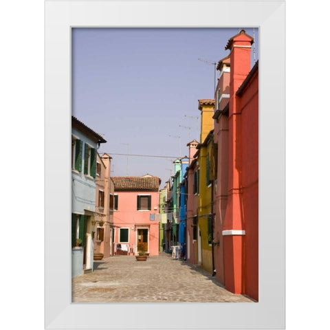 Italy, Venice, Burano A typical street scene White Modern Wood Framed Art Print by Kaveney, Wendy