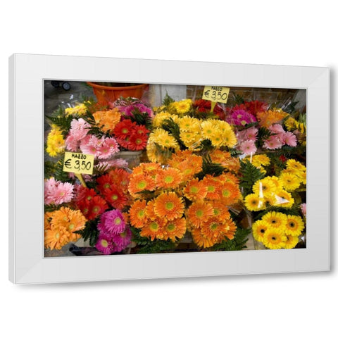 Italy, Venice Flowers for sale in a market White Modern Wood Framed Art Print by Kaveney, Wendy