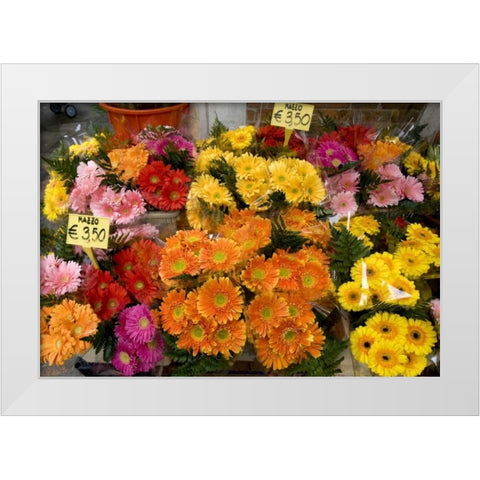 Italy, Venice Flowers for sale in a market White Modern Wood Framed Art Print by Kaveney, Wendy
