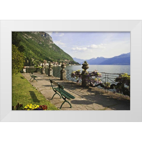 Italy, Varenna View of Lake Como with Varenna White Modern Wood Framed Art Print by Flaherty, Dennis
