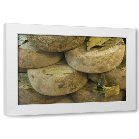 Italy, Tuscany, Pienza Cheese being seasoned White Modern Wood Framed Art Print by Flaherty, Dennis