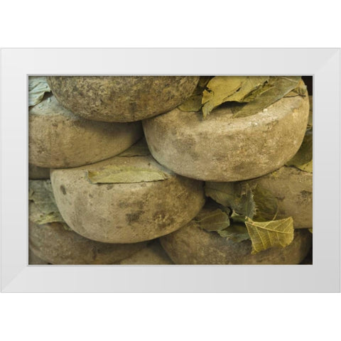 Italy, Tuscany, Pienza Cheese being seasoned White Modern Wood Framed Art Print by Flaherty, Dennis