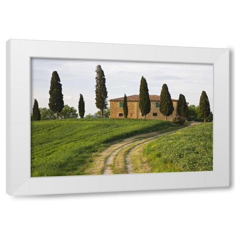 Italy, Tuscany, Pienza View of countryside villa White Modern Wood Framed Art Print by Flaherty, Dennis