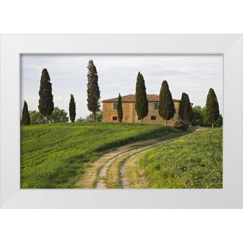 Italy, Tuscany, Pienza View of countryside villa White Modern Wood Framed Art Print by Flaherty, Dennis